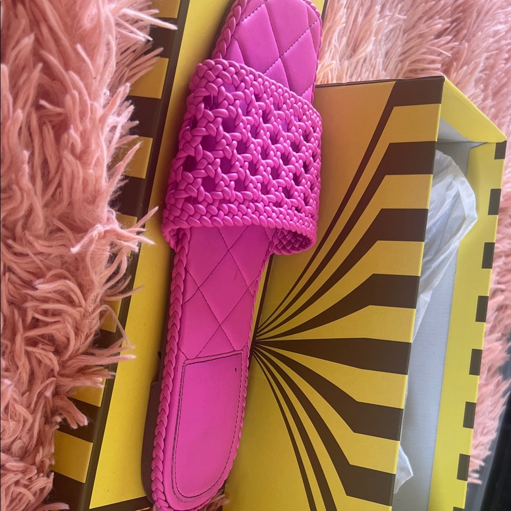 Vibrant Pink Woven Slide Sandals
